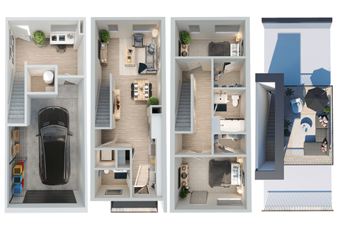 3 bed 2 bathroom A at Park Lamont Townhomes Apartments, Cleveland, Ohio